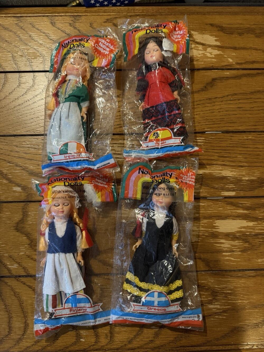 Nationality Dolls Lot of 4 Sleeping Eyes Sealed Ireland Spain Finland Greece VTG